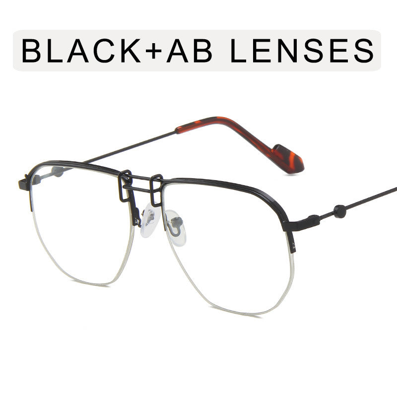 Venta al por mayor de gafas de sol de PC de polígono de medio marco de metal